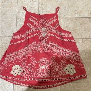 Embroidered Red Women's Top